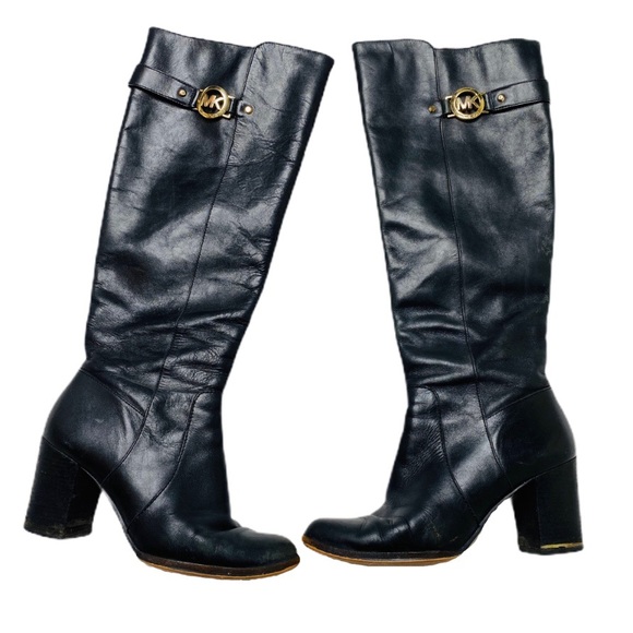 Michael Kors black leather heeled boots size 7.5